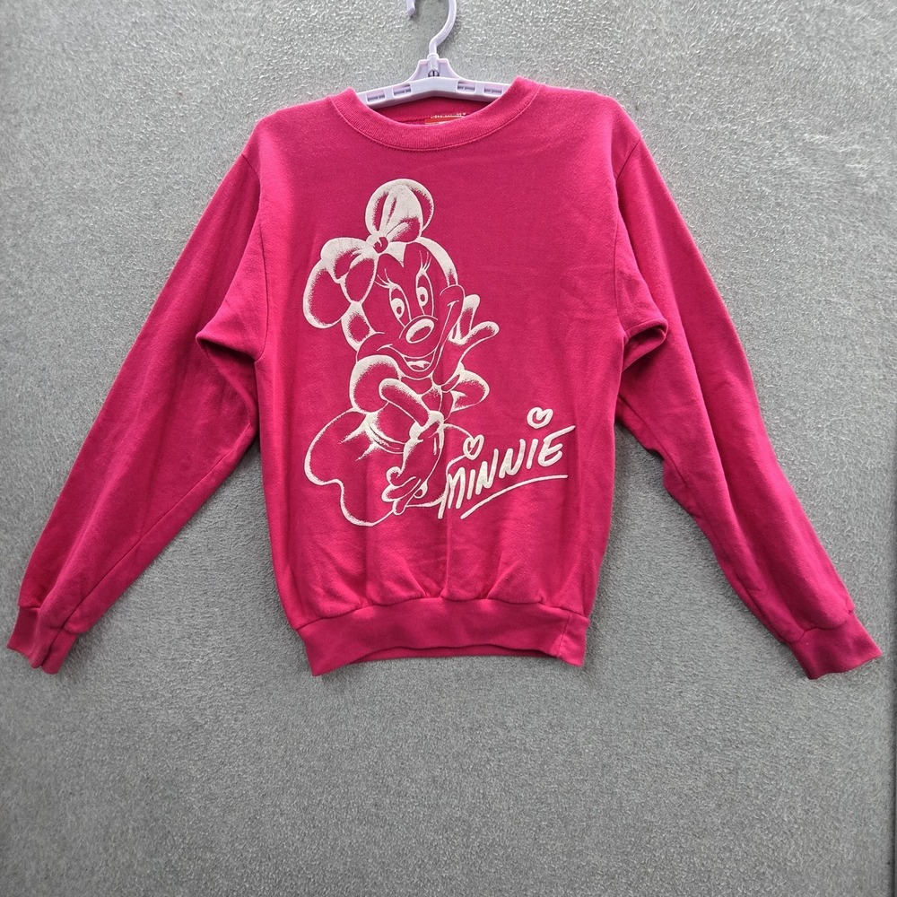 VINTAGE Disney Designs Women Sweatshirt S Pink Graphic Minnie Mouse 90s USA